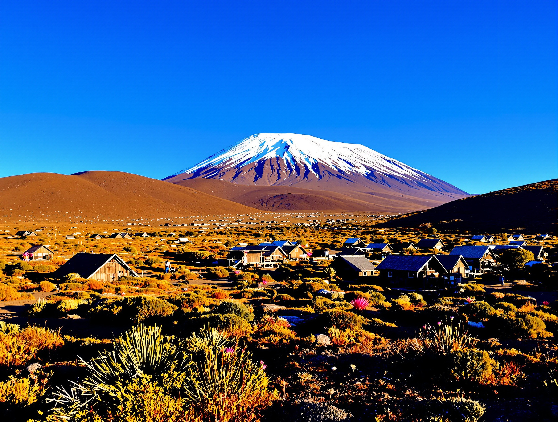 Horombo Hütte auf dem Kilimanjaro auf 3720 Metern mit Blick auf den Kibo-Gipfel